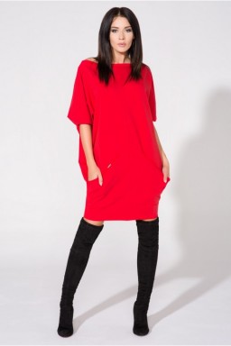 Sportowa sukienka mini odsłaniająca ramiona czerwona T155