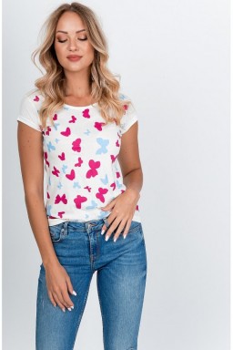T-shirt nadruk niebieskie i różowe motyle
