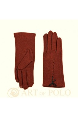 Brązowe wełniane rękawiczki z ozdobną kokardką