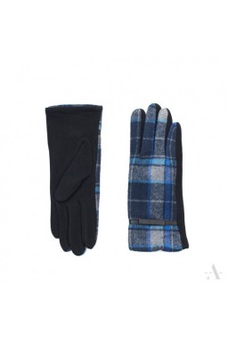 Kobaltowo-czarne rękawiczki damskie w klasyczną kratę