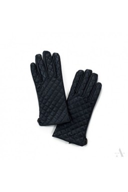 Pikowane czarne rękawiczki damskie w stylu GLAMOUR