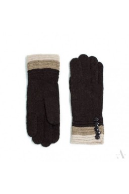 Dzianinowe rękawiczki damskie z guziczkami ciemny brąz
