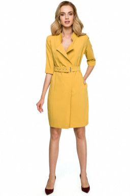 Sukienka kopertowa z paskiem żółta Yellow - Style