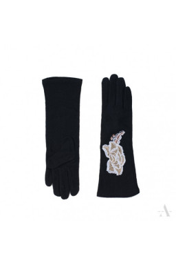 Wykwintne rękawiczki damskie z haftowaną różą czarne