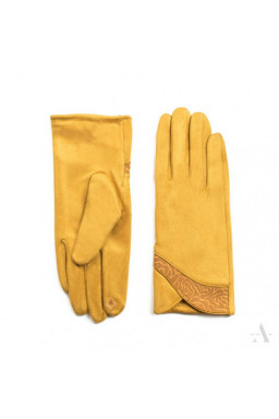 Stylowe rękawiczki damskie z kwiatowym motywem musztardowe