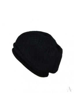 Angorowa czapka damska z podszewką czarna