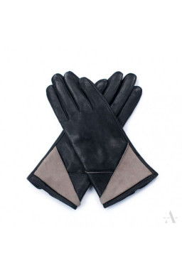 Skórzane rękawiczki damskie czarne z beżem
