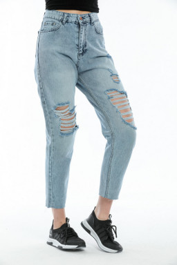 SPODNIE MOM FIT JEANS NIEBIESKIE LZR2 LIWALI