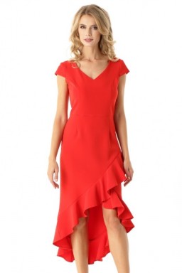 Sukienka z dłuższym tyłem Naomi czerwona ED026-1