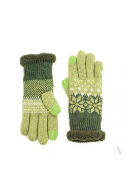 Ciepłe rękawiczki damskie z gwiazdkami i futerkiem zielone