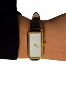 Elegancki  prostokątny zegarek na skórzanym pasku koperta kolor złoty