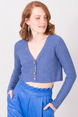 Sweter Damski Krótki Zapinany Niebieski - By Sally Fashion