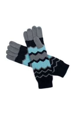 Długie rękawiczki damskie w zygzaki czarno-szaro-turkusowe