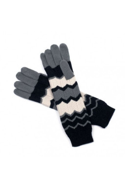 Długie rękawiczki damskie w zygzaki czarno-szaro-ecru