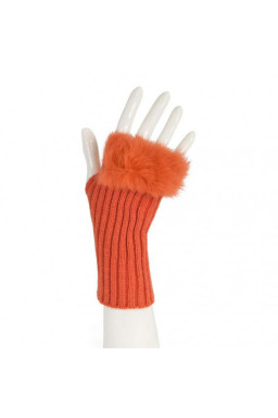 Ściągaczowe rękawiczki mitenki z futerkiem pomarańczowe