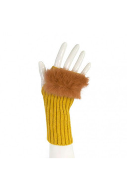 Ściągaczowe rękawiczki mitenki z futerkiem żółte