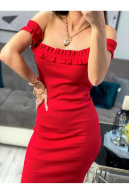 Czerwona sukienka hiszpanka na ramiona prążkowana