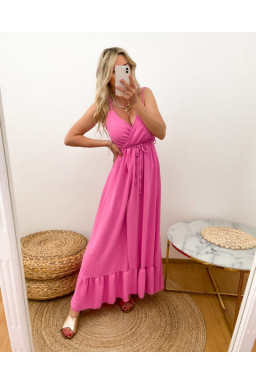 Kopertowa Sukienka Santorini Maxi Różowa Fuksja
