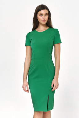 Sukienka Zielona wizytowa sukienka z krótkim rękawem S219 Green - Nife