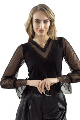 Sarika bluzka z tiulowym, długim rękawem Eldar Czarna