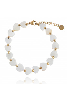 Mother of pearl heart bracelet, surgical steel, 14k gold-plated BST1508