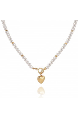 Pearl necklace with heart, 14k gold-plated stainless steel NST2110