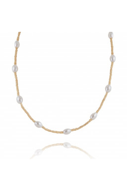 Pearl necklace, 14k gold-plated stainless steel NST2108