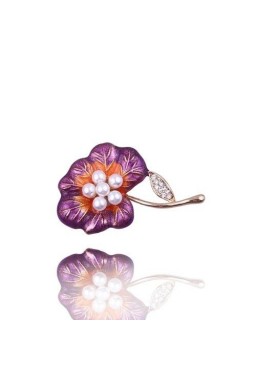 Broszka damska fioletowy kwiat z perełkami i cyrkoniami - biały || pomarańczowy || fioletowy