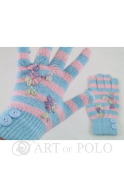 Niebiesko-różowe elastyczne rękawiczki damskie - niebieski || różowy