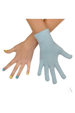 Bladoniebieskie gładkie rękawiczki damskie elastyczne - niebieski