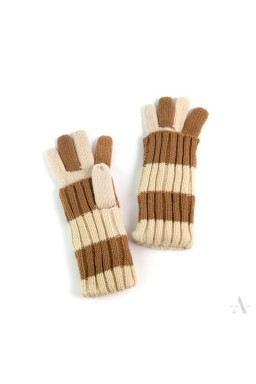 Kremowo-kawowe uniwersalne rękawiczki 2 w 1 długie i krótkie - jasnobrązowy || kremowy