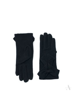 Czarne wełniane rękawiczki damskie z dużą kokardą - czarny