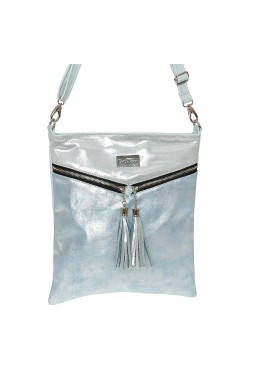 Srebrno-błękitna miękka torebka listonoszka - niebieski || srebrny