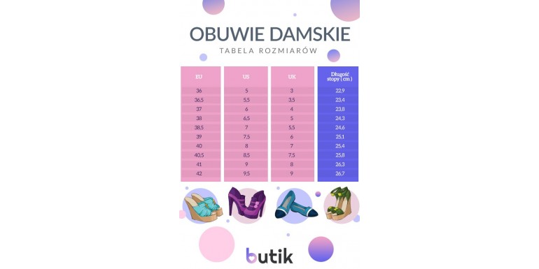 Tabela rozmiarów butów damskich